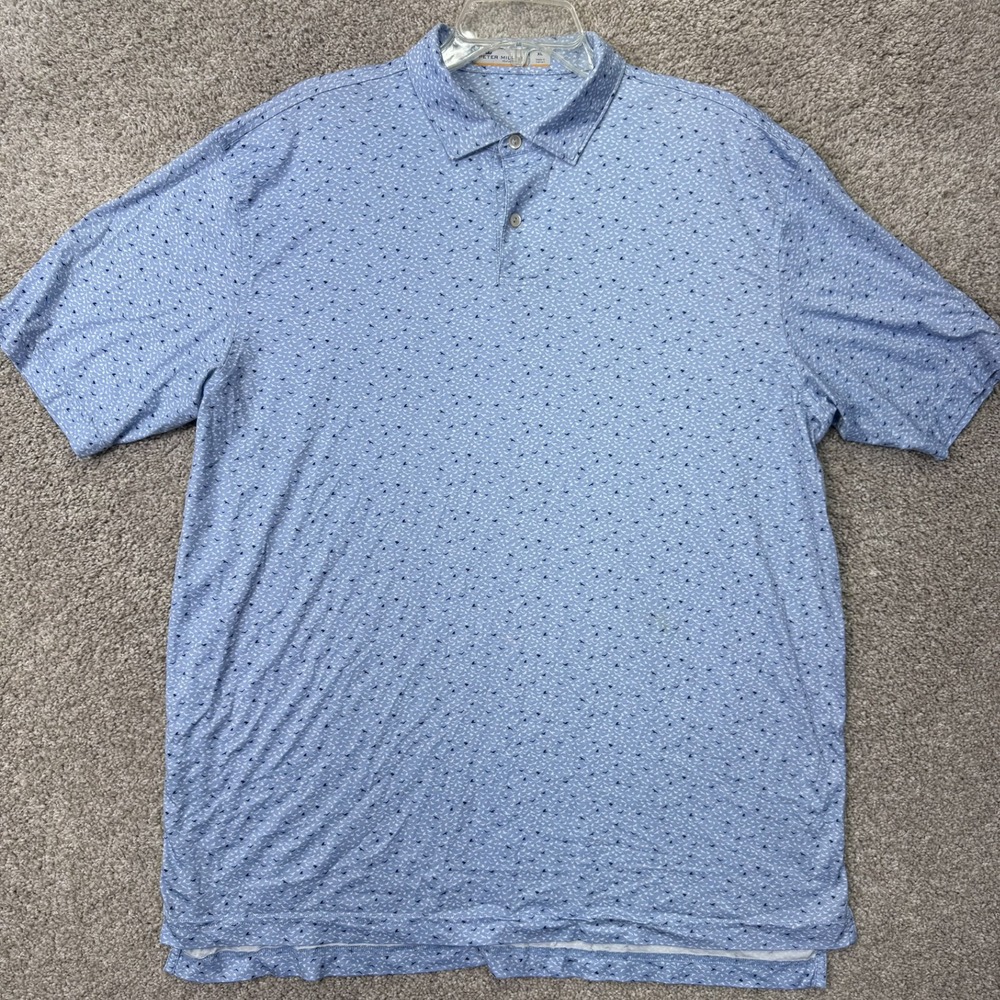 Peter Millar Polo Shirt Mens XL Featherweight Blue Bird Print Palma Ceia EUC